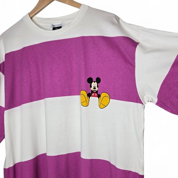 Zara Micky Mouse Chunky Stripe Shirt Men's Crew Neck Oversized Purple Street XL - Picture 2 of 7